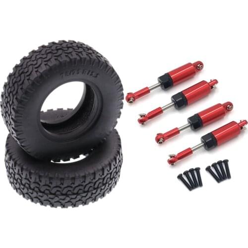 2 Set RC Car Part: 1 Set 1.55 Inch Rubber Tires & 1 Set Metal Shock Absorber Damper