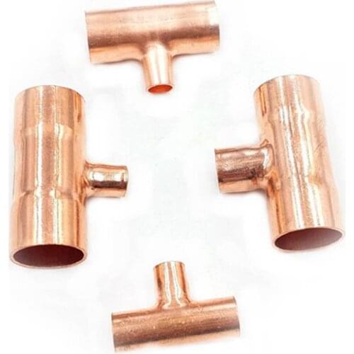2PCS Side*Middle*Side Reducer Pure Copper End Feed Reduce Tee 3 Ways Weld Pipe Adapter Air Conditioner Refrigeration Gas Water