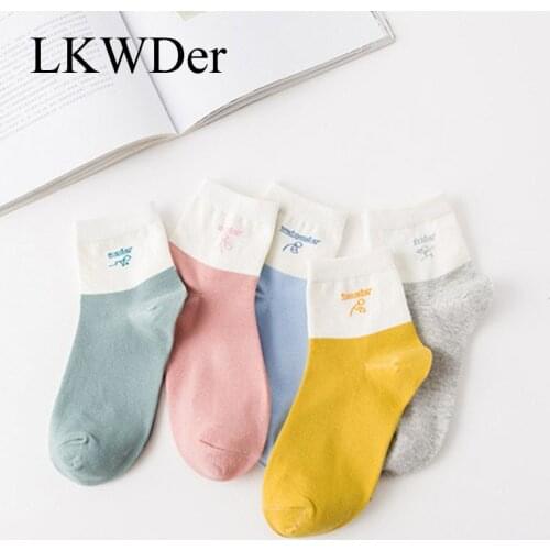 LKWDer 5 Pairs Spring Autumn Women Short Socks College Style Fashion Pop Casual Middle Tube Socks Girls Female Ladies Sock Meias