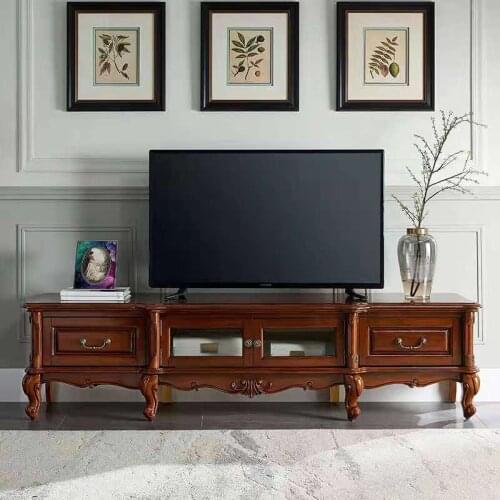 American real TV cabinet large family audio-visual cabinet European living room retro carving full solid wood TV cabinet