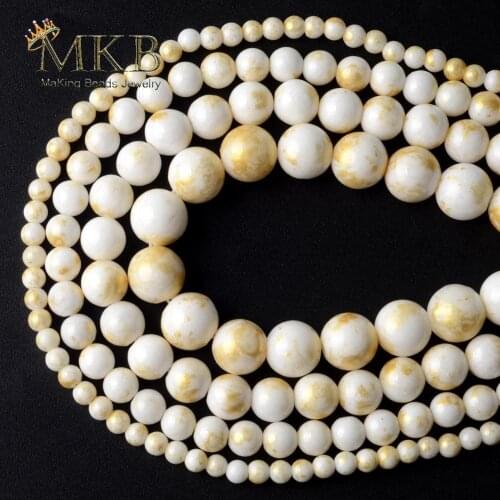 White Golds Color Jades Stone Natural Stone Round Beads Space Loose Beads For Jewelry Making 4/6/8/10/12mm Diy Bracelet 15onches