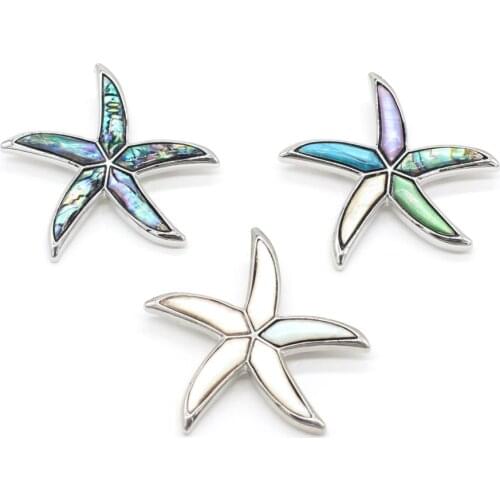 Natural Shell Alloy Animal Pendant Brooch Starfish Shape Metal Dyed Abalone Shell Accented Charms for Jewelry Making Ornament
