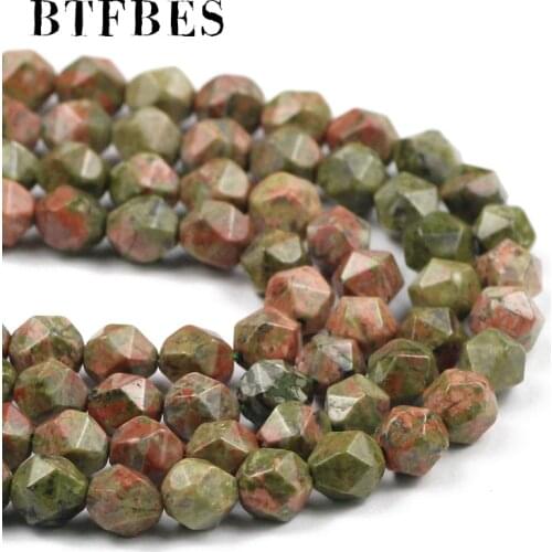 BTFBES Big Faceted Unakite Beads Natural Stone Beaded Spacer loose bead For Jewelry Making Crystal Beads DIY Necklace Bracelet
