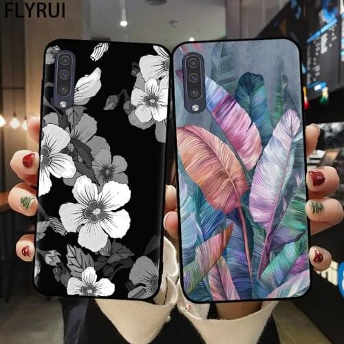 Phone Case For Samsung Galaxy A51 A71 A01 A11 A21S A31 A41 A02 A12 A32 A42 A52 A71 A50 A70 Retro Banana Leaf Flower Black Cover