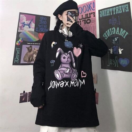 Black Punk T Shirt Hip Hop Oversize T Shirt Girl Cool Tops Female Gothic High Street Harajuku Long Sleeve Clothes White T Shirt