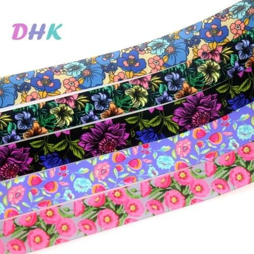 DHK 50yards Flowers Printed Grosgrain Ribbon Accessory Hairbow Headwear Decoration DIY OEM Wholesale S1539