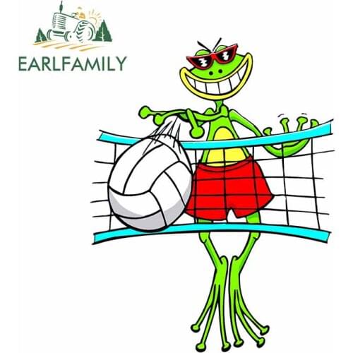 EARLFAMILY 13cm x 10cm For Funny Volleyball Frog Car Stickers Car Styling Decal Vinyl Material Personality Occlusion Scratch