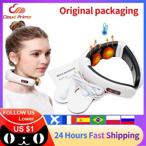 Electric Pulse Neck And Back Massager Far-infrared Heating Analgesic Tool For Health Care And Relaxation With 20pcs EMS Gel pad