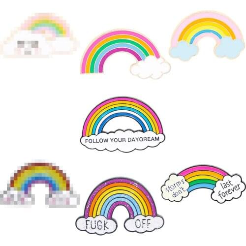 Rainbow Clouds Enamel pin Custom Dark White Brooches Bag Clothes Lapel Pin Badge Weather Jewelry Gift for Kids Girls