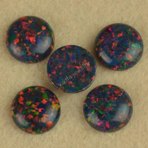 Loose opal stones 2mm-10mm round cabochon falt base OP33 black lab grown opal jewelry stone