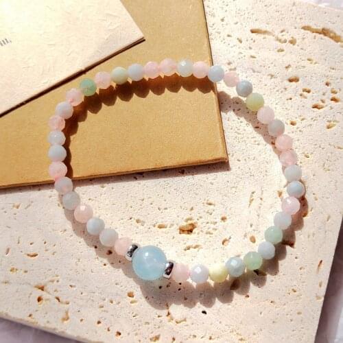 Lii Ji 925 Sterling Silver Morganite Aquamarine Bracelet Candy Color Dainty Natural Stone Elastic Charm Bracelet Women Jewelry