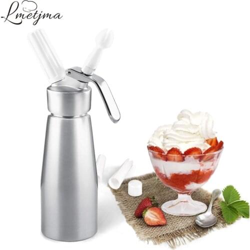 LMETJMA 500ML Whipped Cream Dispenser Cream Whipper Aluminum Whipped Cream Desserts Maker With 3 Decorating Tips Nozzles KC0224