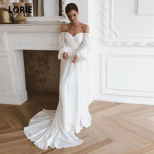 LORIE Beach Wedding Dresses Puff Sleeve Off Shoulder Chiffon Long Backless Wedding Gown Boho Bridal Dress abito da sposa