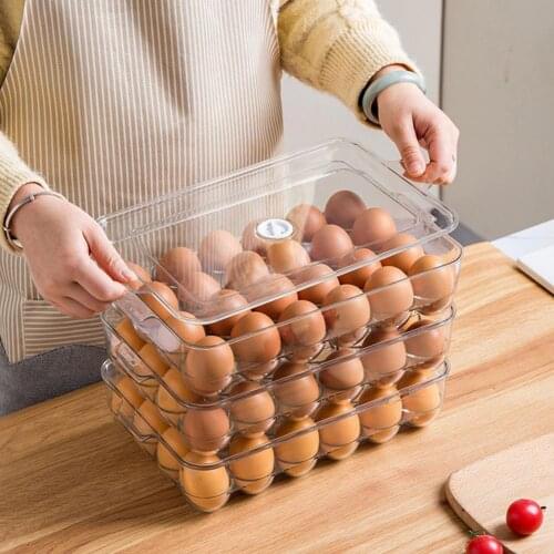 24 Grids Egg Tray Breathable Clear 24 Grids Refrigerator Dispenser Egg Storage Box PET Egg Organizer with Lid for Cooking