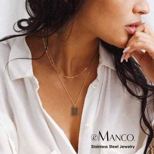 E-Manco Layered Chain Necklace Stainless Steel Necklace Chokers Chain for Women Pendant Simple Style Ladies Jewelry