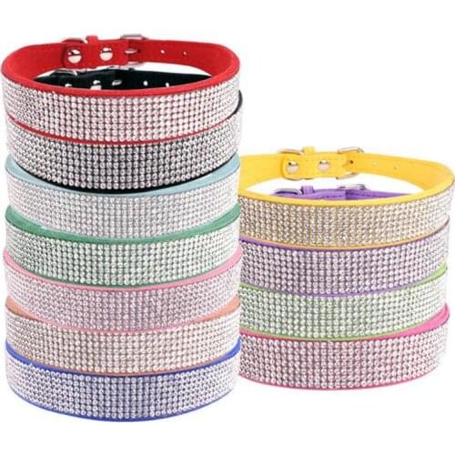 Fashion Bling Pet Dog Collars Multiple Row Rhinestone Dog Leash Super Fiber Velvet Designer Dog Collar Crystal Diamond Dog Chain