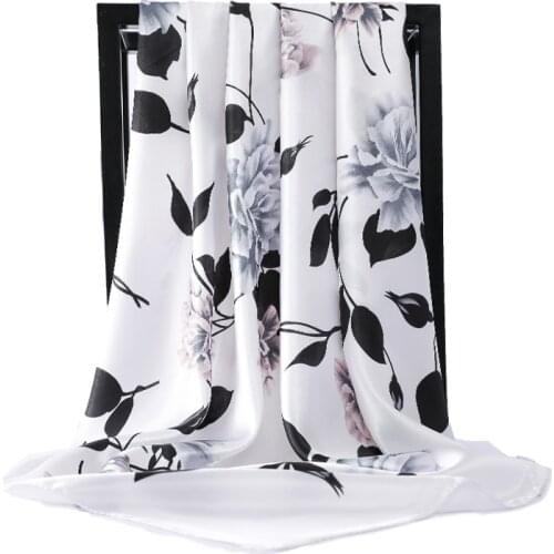 Fashion Floral Print Kerchief Silk Satin Hair Scarf For Women Square Shawls and Wraps 90*90cm 2019 Winter Neck Scarves For Lady