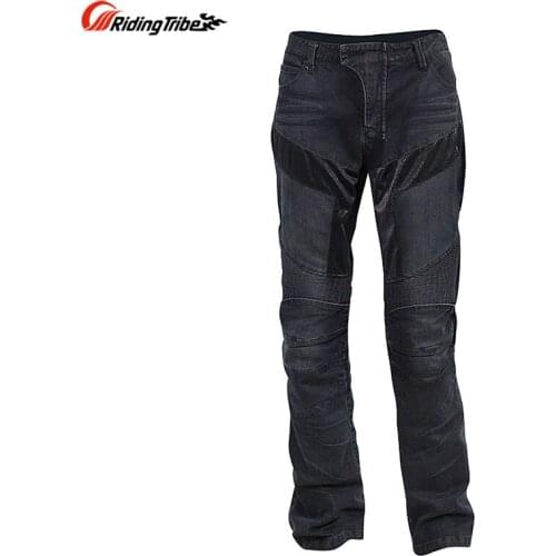 Men Motorcycle Riding Jeans Pants Motocross Motorbike Off-road Racing Biker Trousers Breathable with Knee Protective Gear HP-03