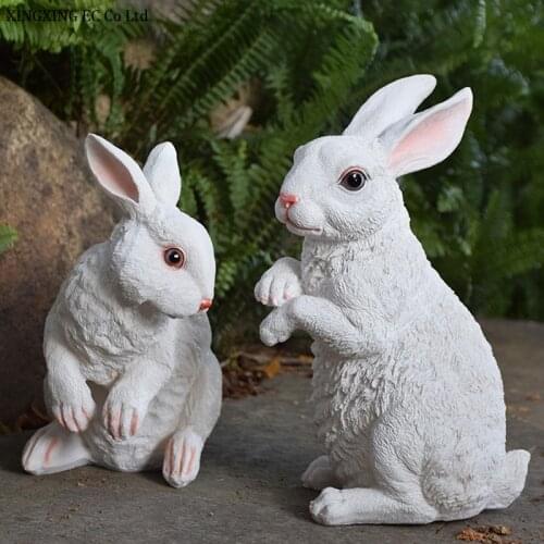 Outdoor Simulation White Rabbit Ornaments Resin Animal Sculpture Garden Courtyard Decoration Outdoor Landscaping Accessories