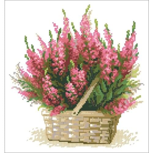 Scottish Heather cross stitch kit red flowers in basket design cotton silk thread canvas embroidery DIY needlework