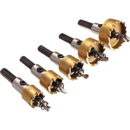 Fixmee 5 Pcs Carbide Tip HSS Drill Bit Saw Set Metal Wood Drilling Hole Cut Tool for Installing Locks 16/18.5/20/25/30mm