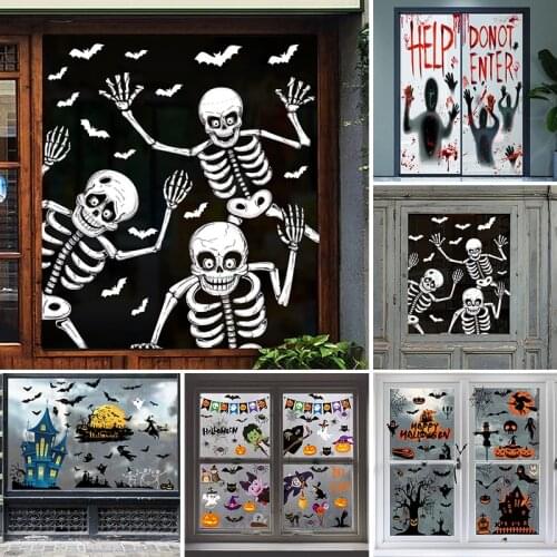 13 Styles Halloween Sticker Halloween Blood Handprint Footprint Blood Sticker Decor Stickers Skull Witch Window Horror Wall