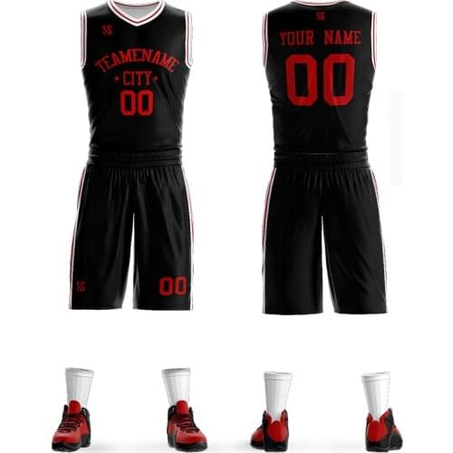 Cheap Men Basketball Set Uniforms kits Sports clothes Kids basketball jerseys college tracksuits DIY Customized