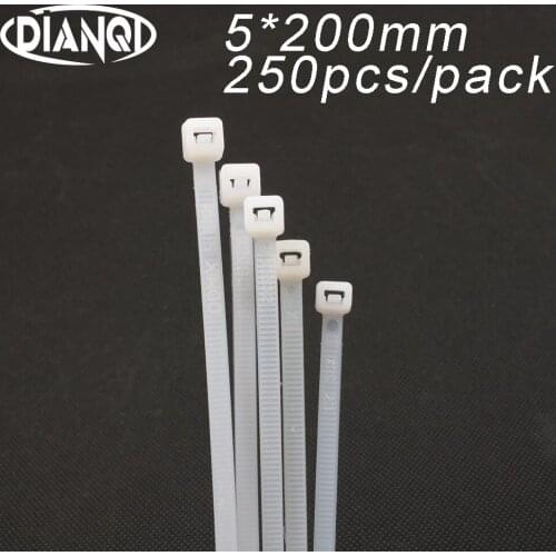 250pcs 5mm*200mm 4.5mm Self locking Nylon Cable Ties White color Plastic Zip Tie wire binding wrap straps UL Certified