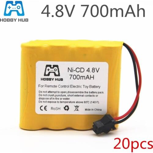 20pcs Rechargeable 4.8V 700mAh Ni-Cd AA Battery Pack For Remote Control Toys Electric Car SM-2P Plug Nicd 4.8 V Volt Bateria