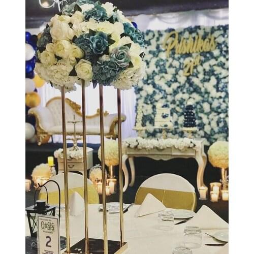 2021 new style Wedding Metal Gold Color Flower Vase Column Stand for Wedding Centerpiece Decoration 10pcs/lot