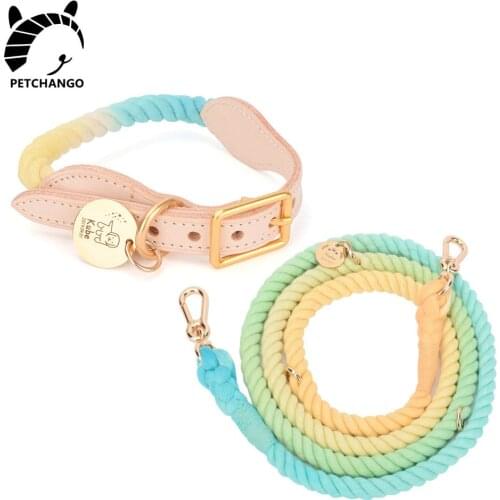 Genuine Leather Dog Collar Rope & Leather Dog Collar Leash Set Multifunctional Dog leash Puppy Small Large Pet Dogs Accessories