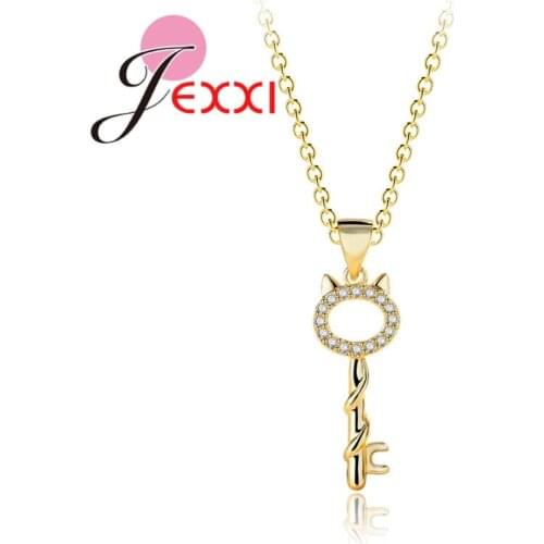 Good Quality 925 Sterling Silver Adorable Gold Color Cats Animals Design Filled AAA Cubic Zirconia Pendant Necklaces