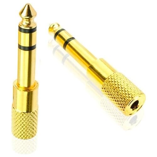 6.35MM male to 3.5MM female jack plug audio headset microphone guitar recording adapter 6.35 3.5 converter cable Gold Plated