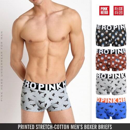 PINK HERO Men Underwear Boxers Cotton Sexy Men Boxer Underwear Boxing Glove Printing Middle Waist Breathable Men Shorts Boxer