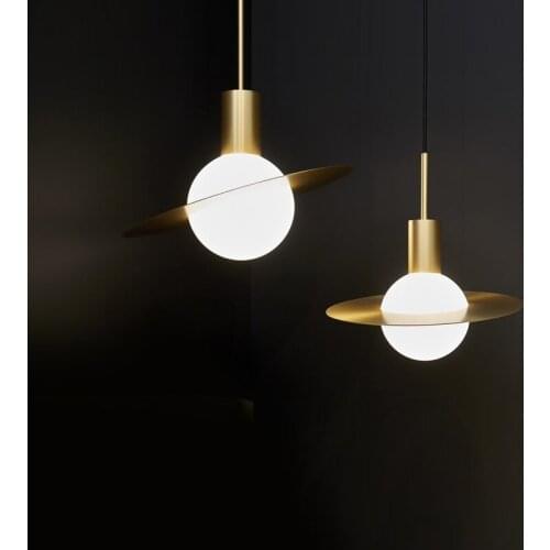 Postmodern minimalist small chandelier Nordic copper glass ball creative restaurant bedroom bedside bar designer style hanging