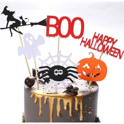 Happy Halloween Cake Topper Pumpkin Ghost Bat Witch Ghost Castle Black Cat Horror Cupcake Toppers Halloween Party Baking Decor