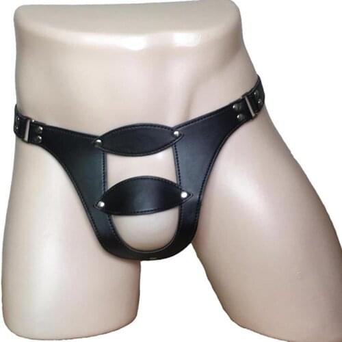 Sexy Lingerie Man Faux Leather Open Bulge Brief Shorts Male Harness Restraint G-String Erotic Underwear Fetish Costume For Him