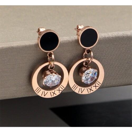 316L Stainless Steel New Roman Numeral Pendant Single Crystal Titanium Steel Stud Earrings No Fade