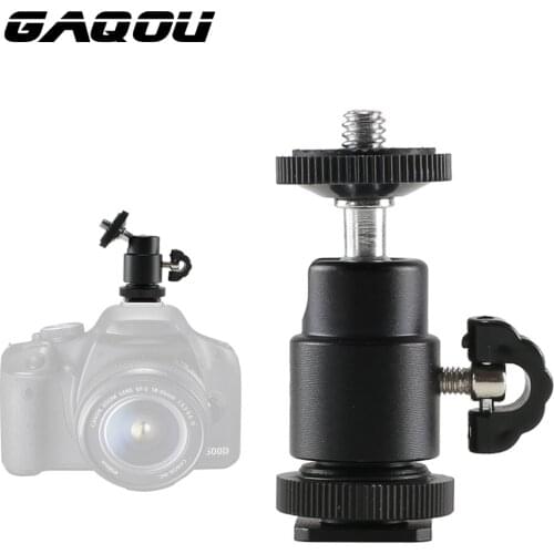 GAQOU Tripod Mini Ball Head Hot Shoe Mount Adapter Camera Lock 360 Degree 1/4" Screw Plate Base for DSLR Video LCD Monitors