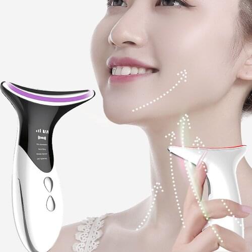 LED Photon Therapy Neck Face Lifting Massager EMS Vibration Beauty Machine Anti Wrinkle Multi-Functional Skin Care Tools