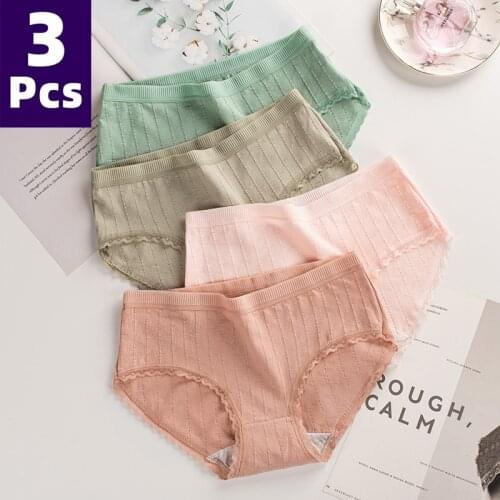 3PCS/Set Womens Panties Cotton Underwear Solid Color Briefs Girls Middle Waisted Soft Panty Women Underpants Female Lingerie