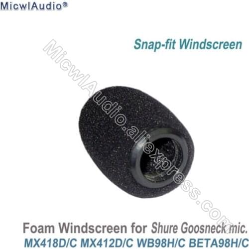 20 X Black Sponge Snap-fit Form Windscreens For Shure MX418D/C MX412D/C WB98H/C BETA98H/C Instrument Gooseneck Microphone