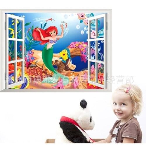Disney The Mermaid Princess 45*60cm Wall Stickers Home Decor Living Room Cartoon Window Wall Decals Vinyl Wallpaper