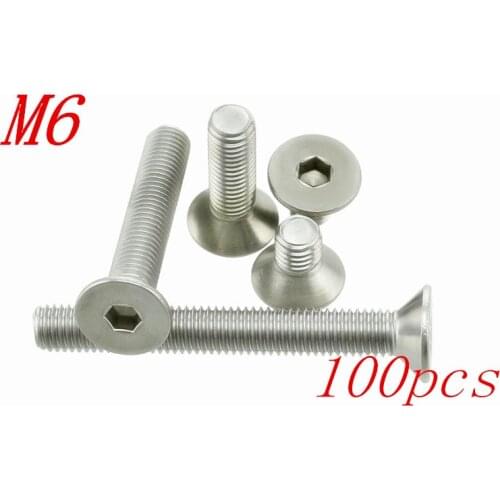 100pcs/Lot Free Shipping M6*8/10/12/14/16/18/20/22/25/30/35-70mm Stainless Steel Flat Head Drive Hexagon Socket Cap Screw Bolt