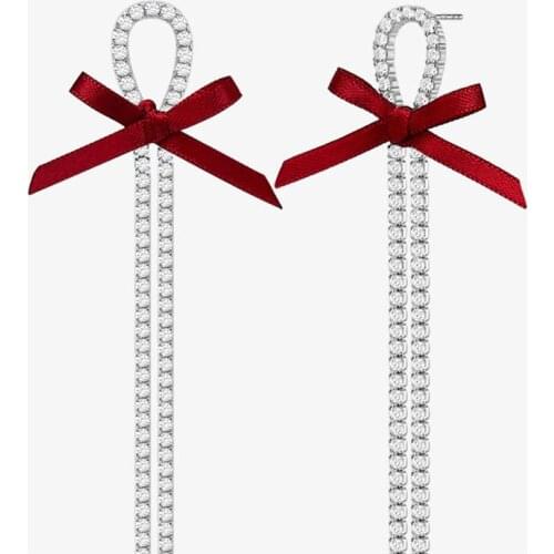 SLJELY Fashion Real 925 Sterling Silver Bowknot Tassel Long Earrings with High Quality AAA Zircon for Women Fine Party Jewelry