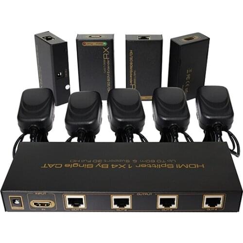 1*4 Hdmi Splitter Extender Over Single Cat 5e/6 Up To 60 Meters Hdmi Switcher With Ir Remote Control Support 3d Full Hd 1080p