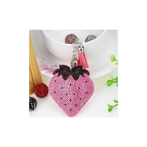 10pcs/lot Multicolor Crystal Strawberry Rhinestone Metal Bag Pendant Key Holder Keyring strawberry Keychain