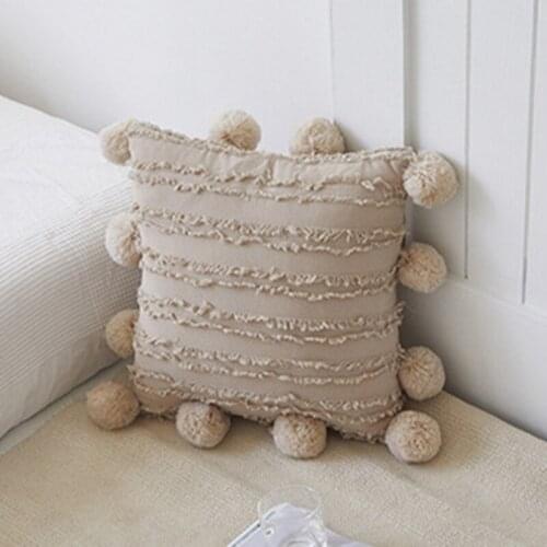 2 PCS Cotton And Linen Cushion Pillow With Plush Ball Home Decoration Handmade Woven Pillows Sofa Living Room Decorations G