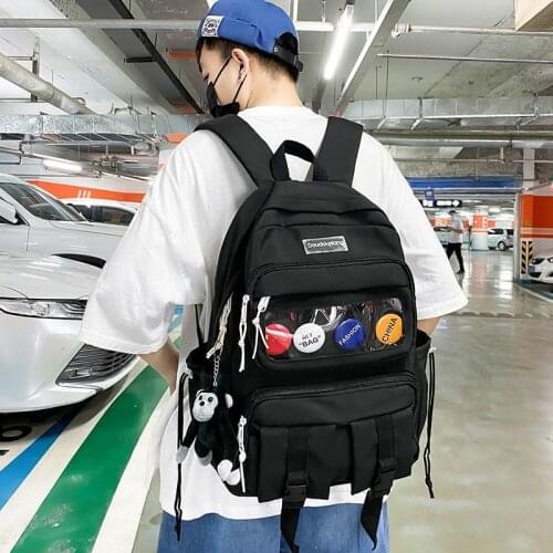 2021 new fashion Korean kawaii backpack solid color double pocket large capacity lovers backpack women waterproof nylon bag