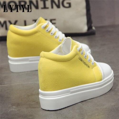 2021 Red Woman Platform Shoes Hidden Heel Height Increasing Canvas Casual Wedges Shoes Female 8cm Heels Sneakers B20-405